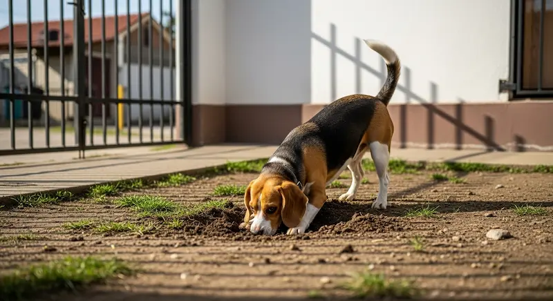 Beagle tentando cavar no quintal de casa