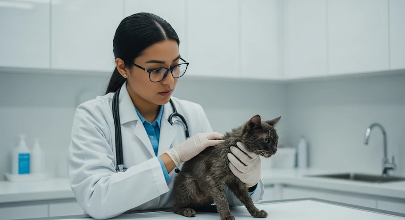 Veterinário atendendo gato com sintomas de intoxicação por planta