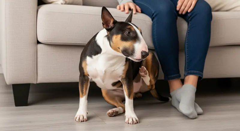 bull terrier com pulgas