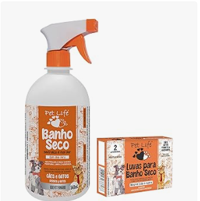 Kit Banho Seco Pet Life Cães e Gatos (Banho Seco 540 mL + Par de Luvas)