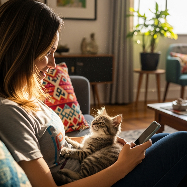 tutora com gato filhote