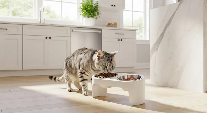 Tigela de ração premium para gato malhado