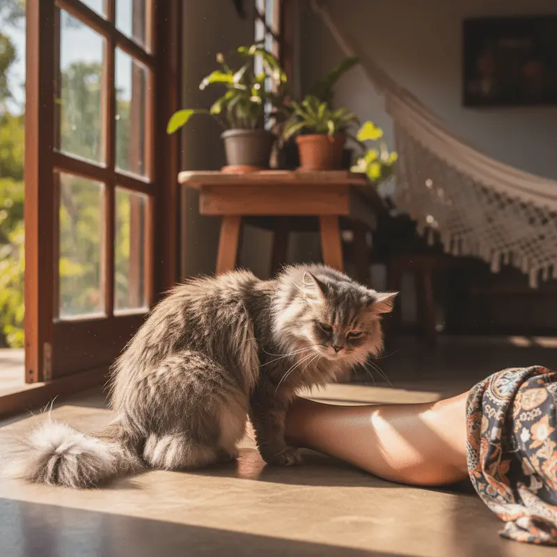 gato chamando atencao da sua tutora