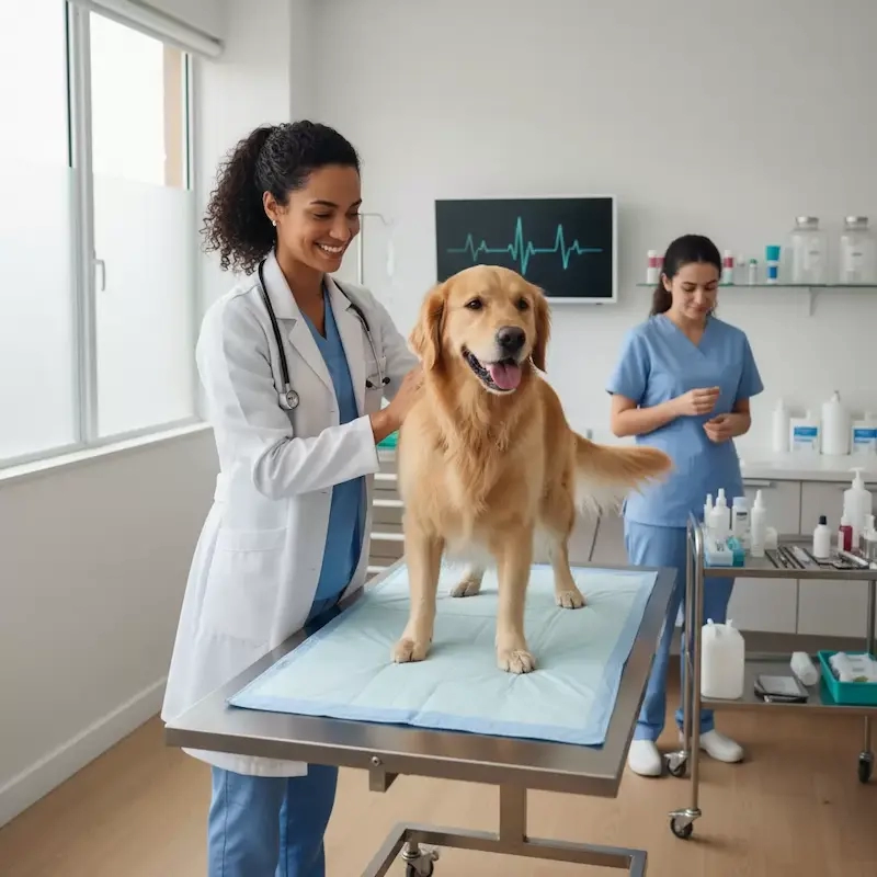 check-up veterinário anual: veterinaria fazendo checkup em cachorro