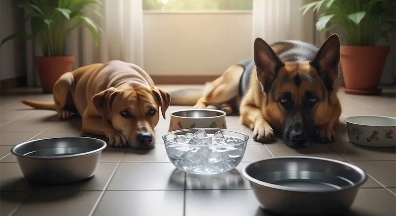 Pets no Calor: Dois cães deitados tranquilamente em um piso fresco de cerâmica.