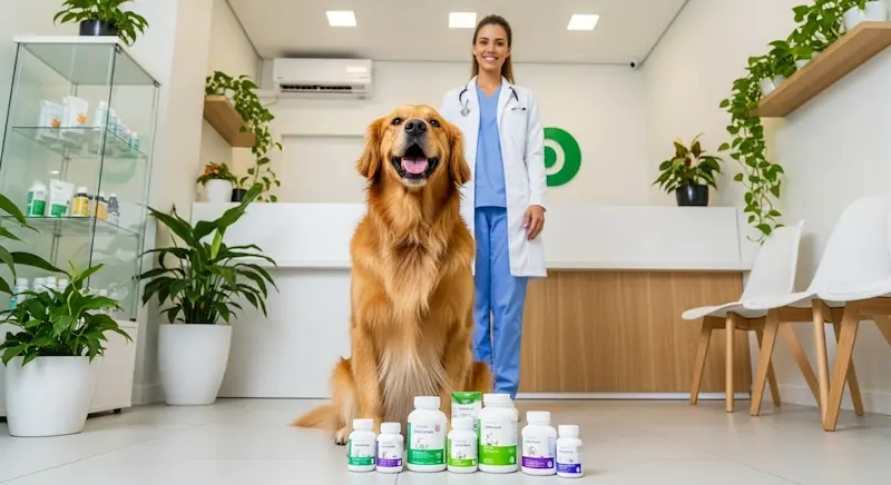 golden com veterinaria e suplementos