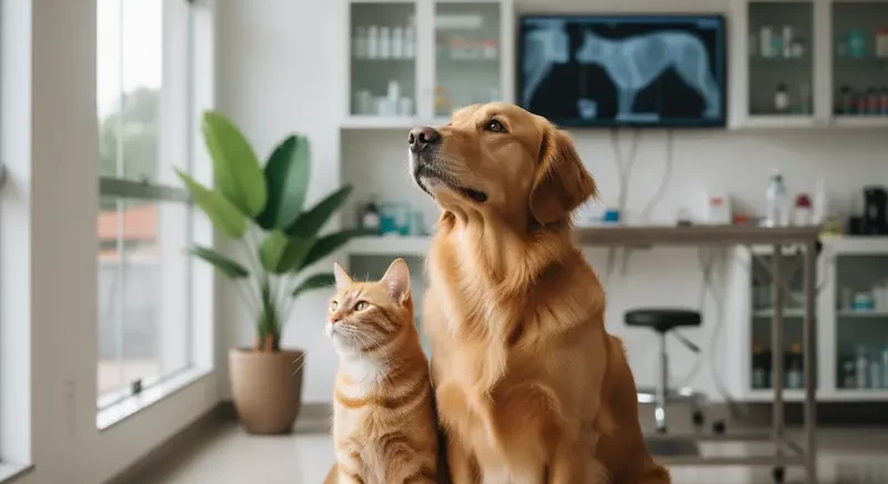 cao e gato juntos na clinica veterinaria