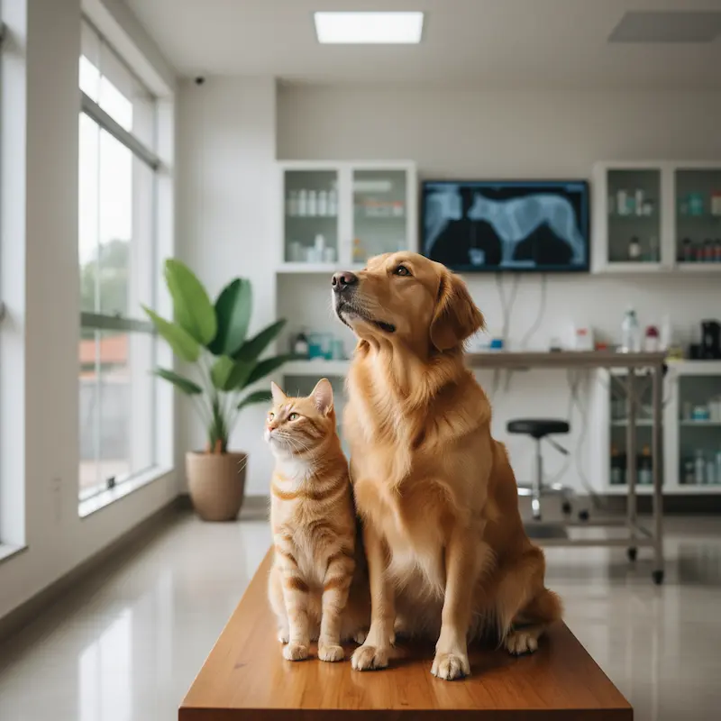 cao e gato juntos na clinica veterinaria