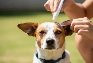 Aplicação de protetor solar em pet