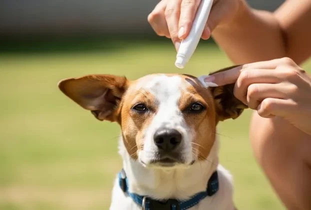 Aplicação de protetor solar em pet