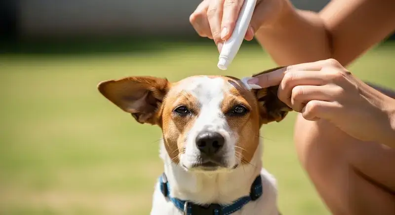 Aplicação de protetor solar em pet
